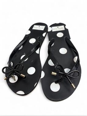 kate spade Black and White Polka Dot Bow Flip Flop Sandals
